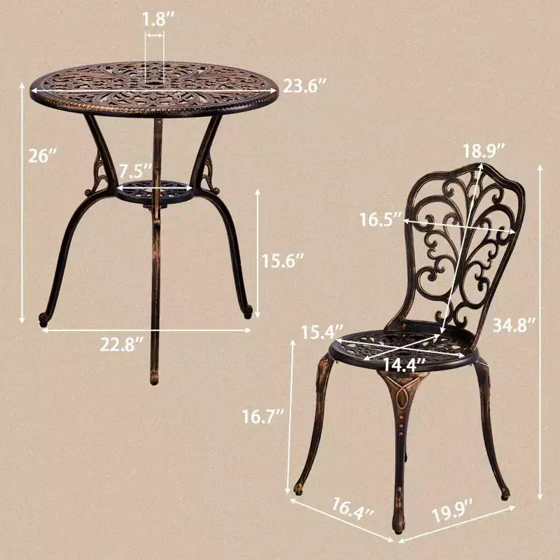 Ensemble bistro Iris d'extérieur 3 pièces en aluminium moulé