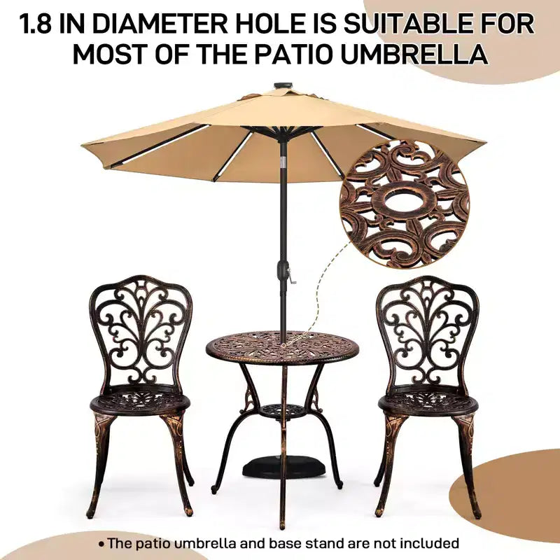 Ensemble bistro Iris d'extérieur 3 pièces en aluminium moulé
