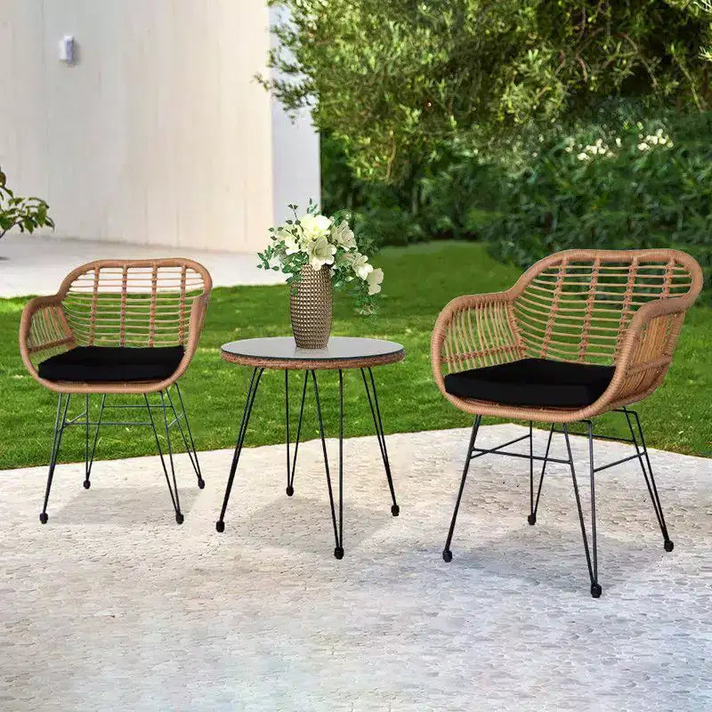 Ensemble bistro d'extérieur 3 pièces en résine tressée avec coussin