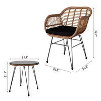 Ensemble bistro d'extérieur 3 pièces en résine tressée avec coussin