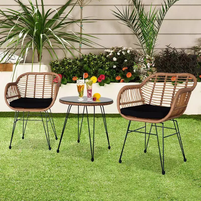 Ensemble bistro d'extérieur 3 pièces en résine tressée avec coussin