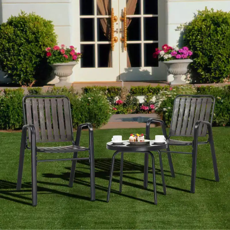 Ensemble de bistrot 3 pièces en métal et plastique avec table, pour l'extérieur