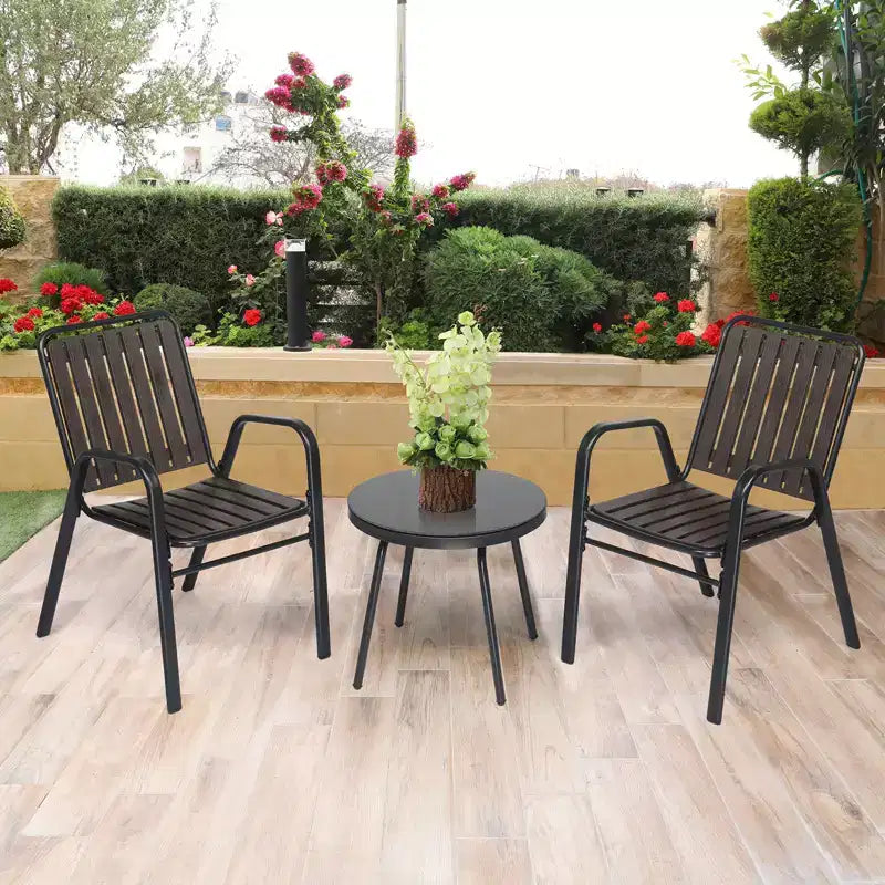 Ensemble de bistrot 3 pièces en métal et plastique avec table, pour l'extérieur
