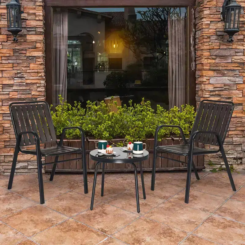 Ensemble de bistrot 3 pièces en métal et plastique avec table, pour l'extérieur