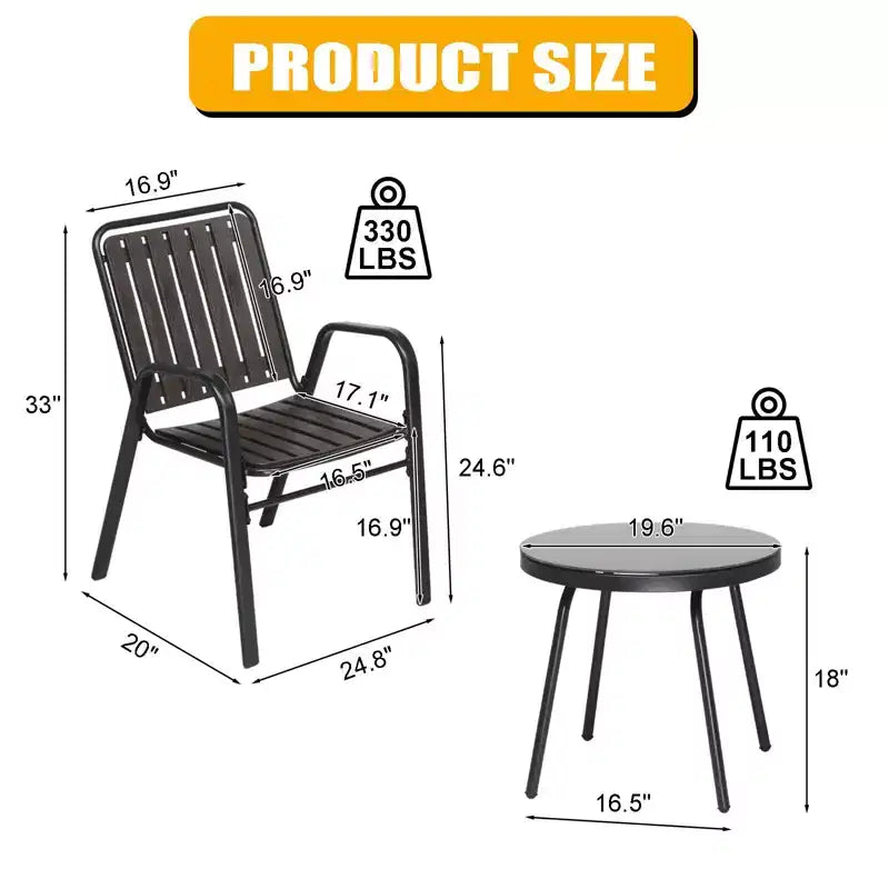 Ensemble de bistrot 3 pièces en métal et plastique avec table, pour l'extérieur