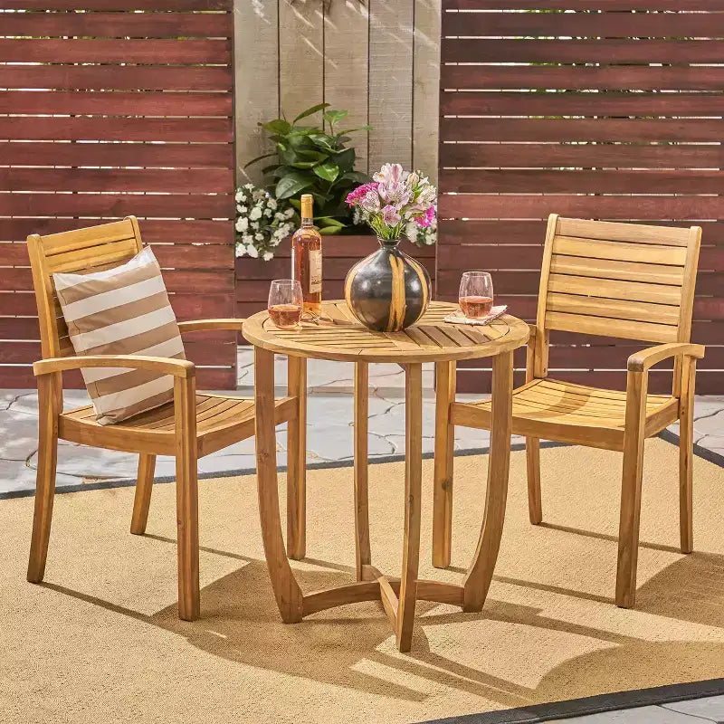 GDFStudio Wisner Ensemble bistro 3 pièces d'extérieur en bois d'acacia au design à lattes