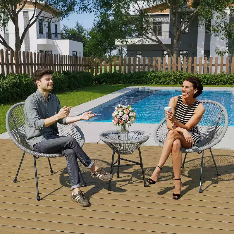 Heynemo Ensemble bistro de patio 3 pièces - Ensemble chaise et table Acapulco d'extérieur, ensemble de mobilier de patio tout temps pour jardin, balcon, bord de piscine