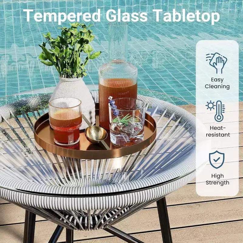 Heynemo Ensemble bistro de patio 3 pièces - Ensemble chaise et table Acapulco d'extérieur, ensemble de mobilier de patio tout temps pour jardin, balcon, bord de piscine