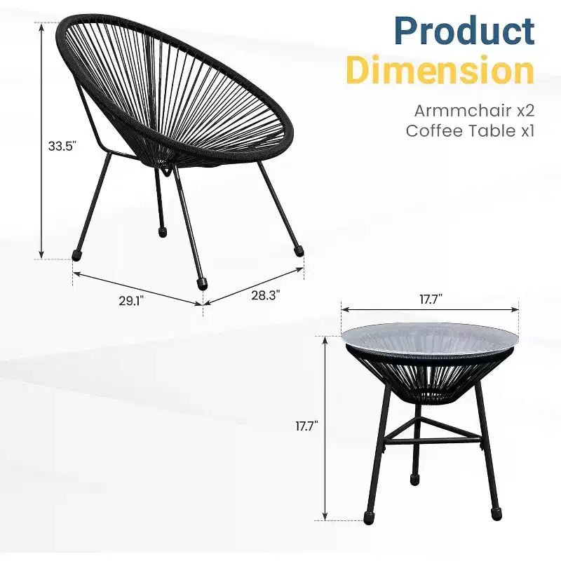 Heynemo Ensemble bistro de patio 3 pièces - Ensemble chaise et table Acapulco d'extérieur, ensemble de mobilier de patio tout temps pour jardin, balcon, bord de piscine