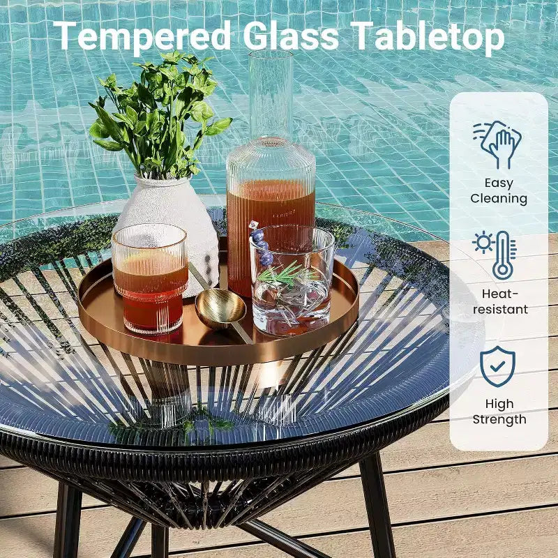 Heynemo Ensemble bistro de patio 3 pièces - Ensemble chaise et table Acapulco d'extérieur, ensemble de mobilier de patio tout temps pour jardin, balcon, bord de piscine