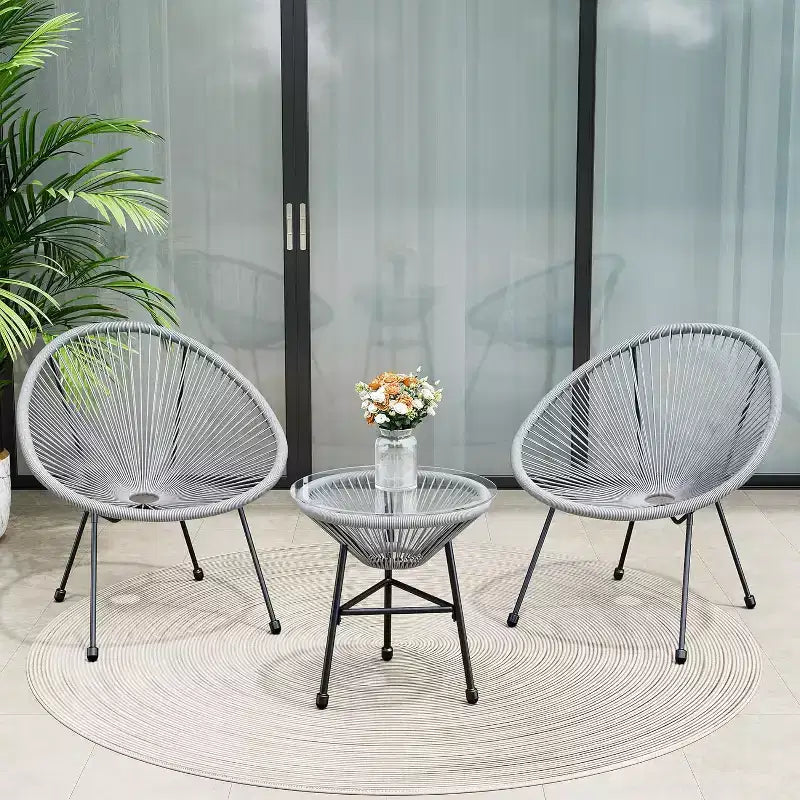 Heynemo Ensemble bistro de patio 3 pièces - Ensemble chaise et table Acapulco d'extérieur, ensemble de mobilier de patio tout temps pour jardin, balcon, bord de piscine