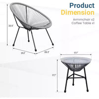 Heynemo Ensemble bistro de patio 3 pièces - Ensemble chaise et table Acapulco d'extérieur, ensemble de mobilier de patio tout temps pour jardin, balcon, bord de piscine