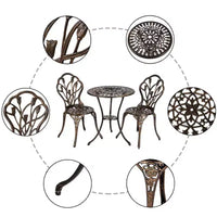 Ensemble de bistro trois pièces en aluminium moulé Tulipe pour l'extérieur
