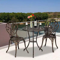 Ensemble de bistro trois pièces en aluminium moulé Tulipe pour l'extérieur
