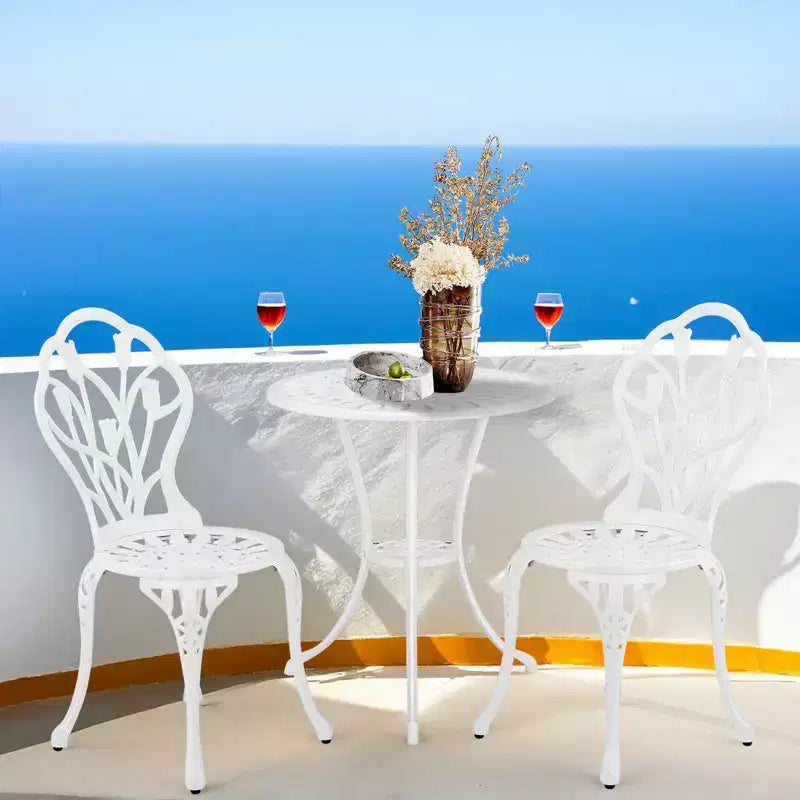Ensemble de bistro trois pièces en aluminium moulé Tulipe pour l'extérieur