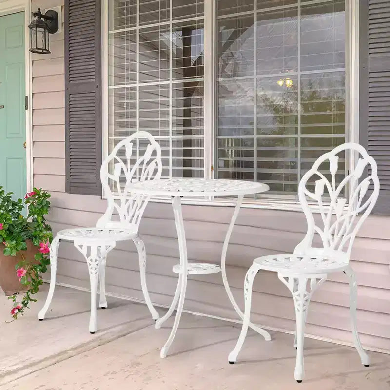 Ensemble de bistro trois pièces en aluminium moulé Tulipe pour l'extérieur