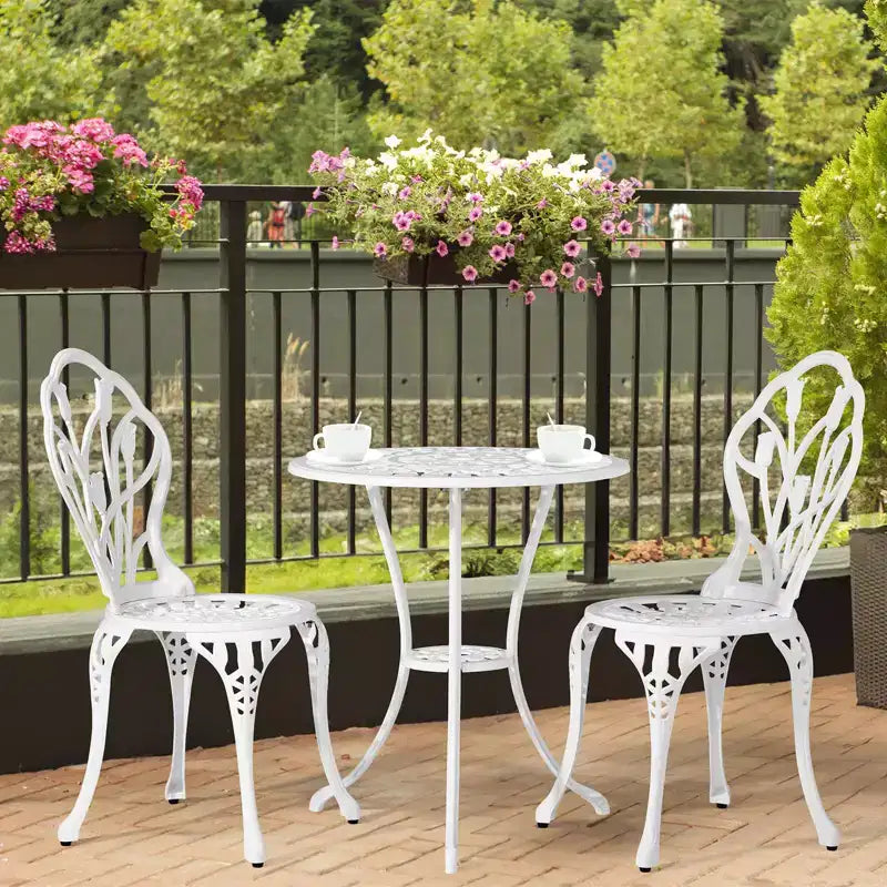Ensemble de bistro trois pièces en aluminium moulé Tulipe pour l'extérieur
