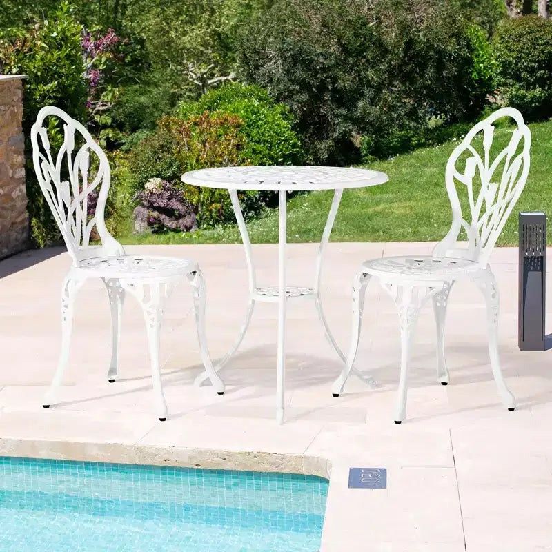 Ensemble de bistro trois pièces en aluminium moulé Tulipe pour l'extérieur