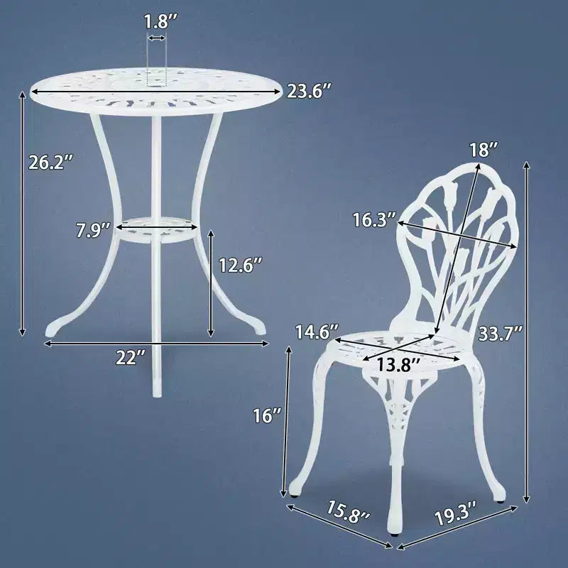 Ensemble de bistro trois pièces en aluminium moulé Tulipe pour l'extérieur