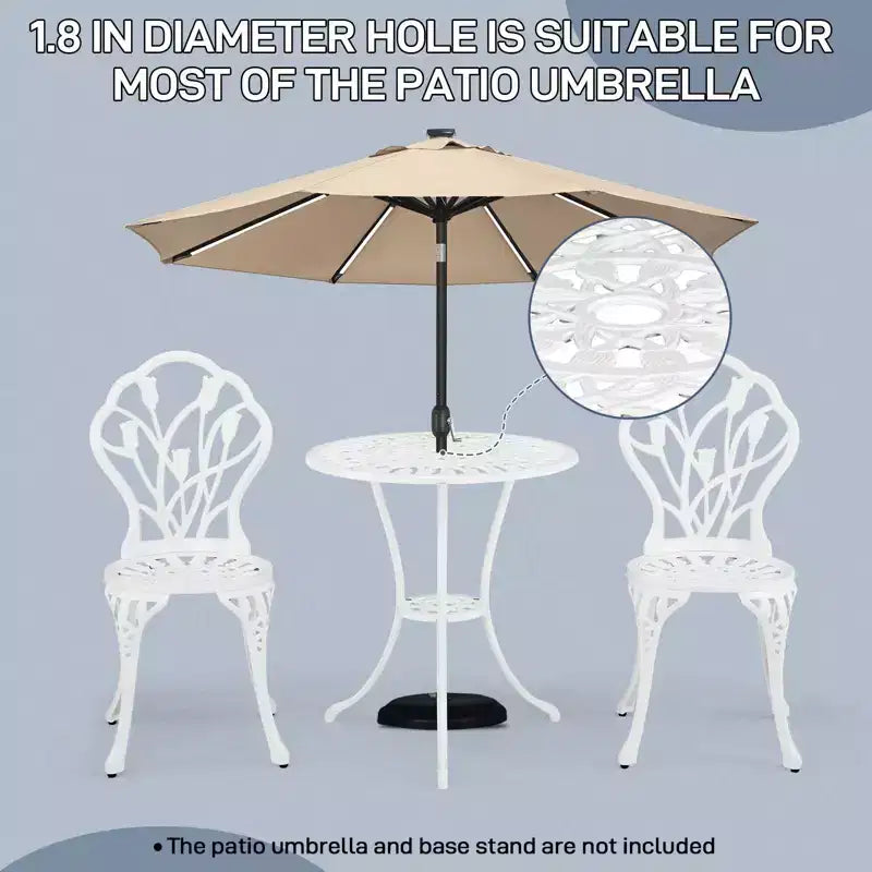 Ensemble de bistro trois pièces en aluminium moulé Tulipe pour l'extérieur