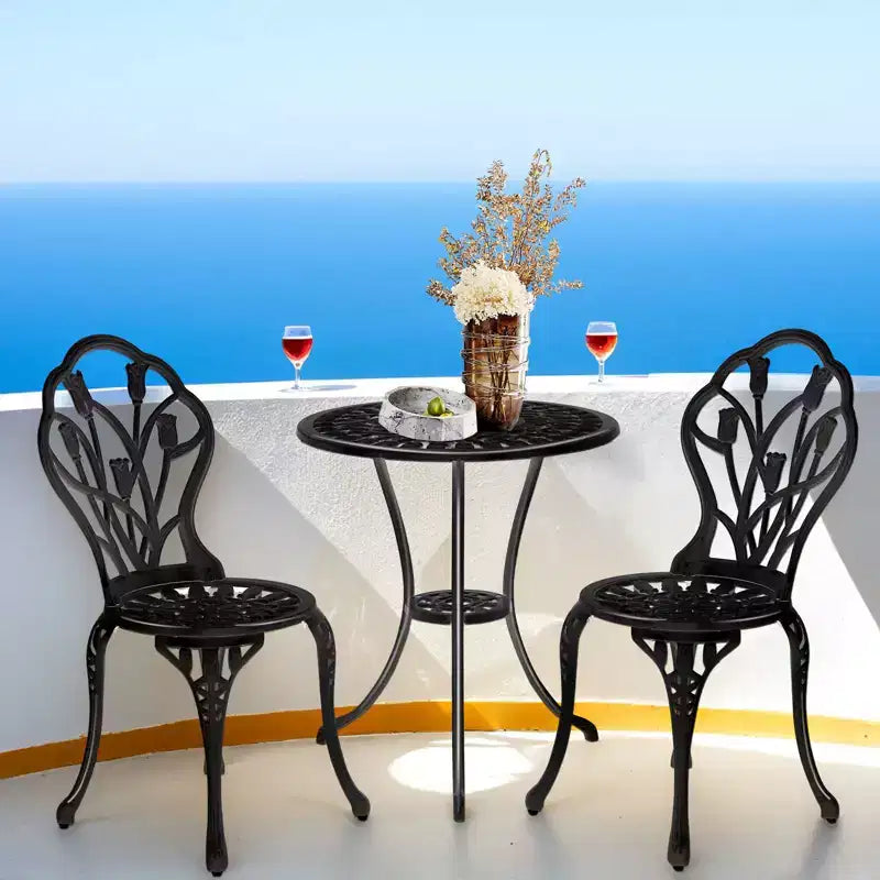 Ensemble de bistro trois pièces en aluminium moulé Tulipe pour l'extérieur