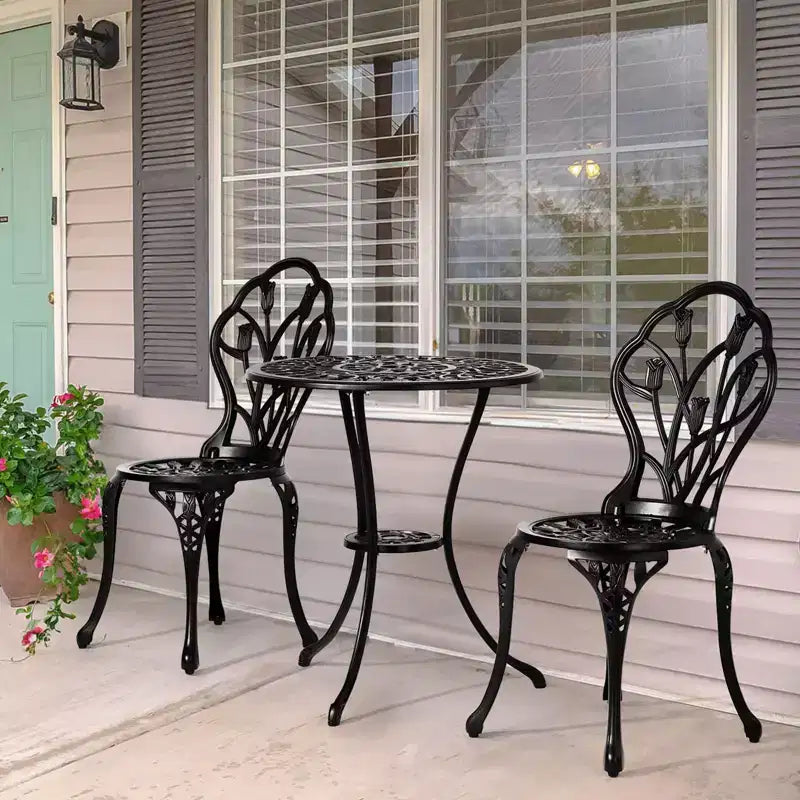 Ensemble de bistro trois pièces en aluminium moulé Tulipe pour l'extérieur