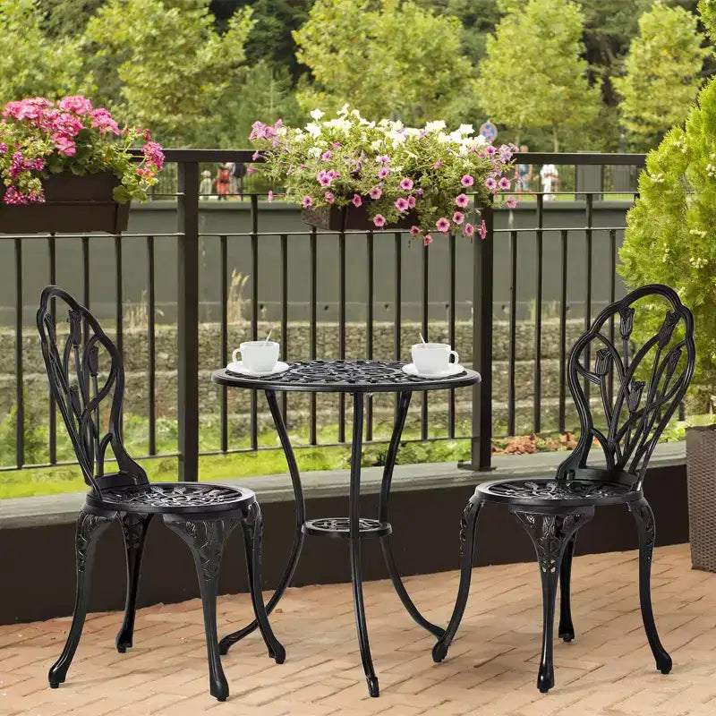Ensemble de bistro trois pièces en aluminium moulé Tulipe pour l'extérieur