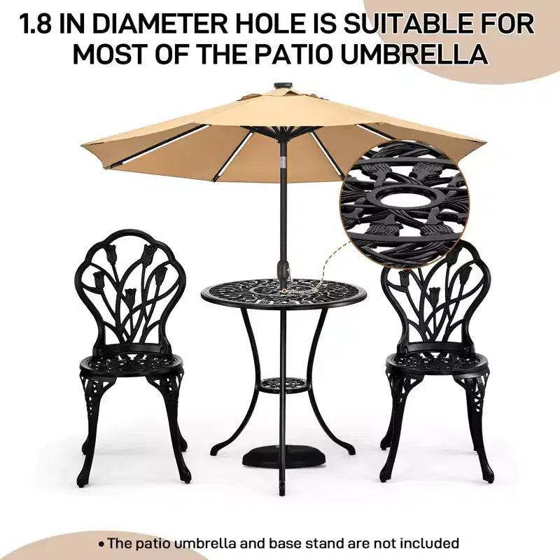Ensemble de bistro trois pièces en aluminium moulé Tulipe pour l'extérieur
