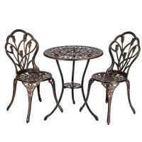 Ensemble de bistro trois pièces en aluminium moulé Tulipe pour l'extérieur