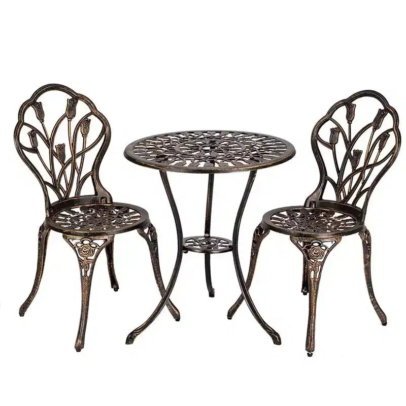 Ensemble de bistro trois pièces en aluminium moulé Tulipe pour l'extérieur