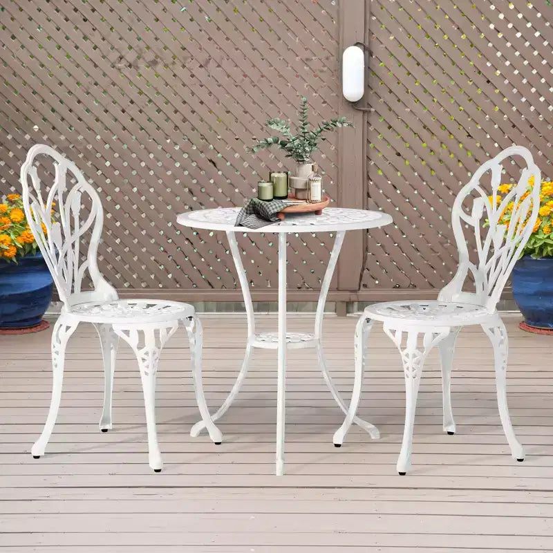 Ensemble de bistro trois pièces en aluminium moulé Tulipe pour l'extérieur