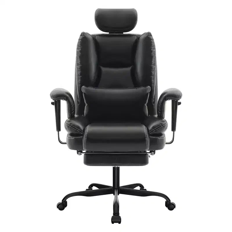 Chaise de bureau en cuir PU pour ordinateur avec soutien lombaire et dossier haut, chaise de bureau ergonomique à appui-tête relevable