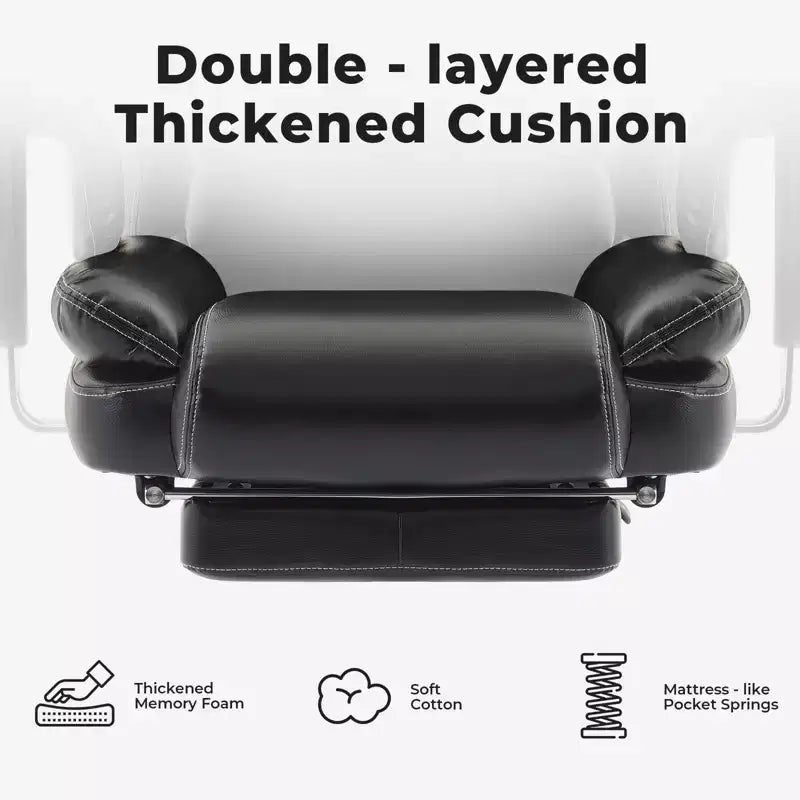 Chaise de bureau en cuir PU pour ordinateur avec soutien lombaire et dossier haut, chaise de bureau ergonomique à appui-tête relevable