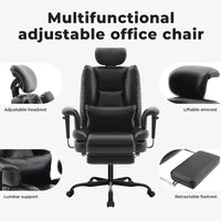 Chaise de bureau en cuir PU pour ordinateur avec soutien lombaire et dossier haut, chaise de bureau ergonomique à appui-tête relevable