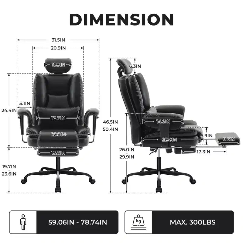 Chaise de bureau en cuir PU pour ordinateur avec soutien lombaire et dossier haut, chaise de bureau ergonomique à appui-tête relevable