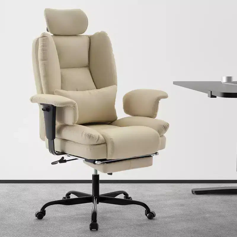 Chaise de bureau en cuir PU pour ordinateur avec soutien lombaire et dossier haut, chaise de bureau ergonomique à appui-tête relevable