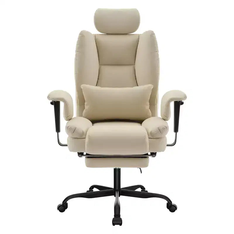 Chaise de bureau en cuir PU pour ordinateur avec soutien lombaire et dossier haut, chaise de bureau ergonomique à appui-tête relevable