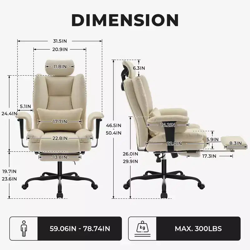 Chaise de bureau en cuir PU pour ordinateur avec soutien lombaire et dossier haut, chaise de bureau ergonomique à appui-tête relevable