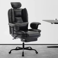 Chaise de bureau en cuir PU pour ordinateur avec soutien lombaire et dossier haut, chaise de bureau ergonomique à appui-tête relevable