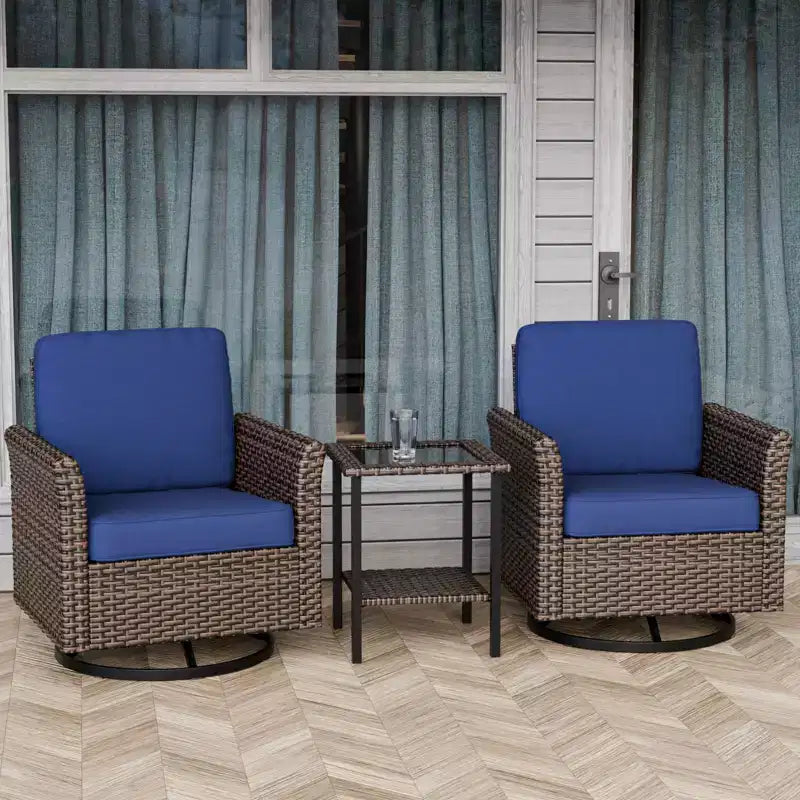 EAGLE PEAK Ensemble de bistrot d'extérieur 3 pièces en osier Ocean Vista, Ensemble de fauteuils pivotants de conversation en osier varié avec table d'appoint