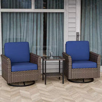 EAGLE PEAK Ensemble de bistrot d'extérieur 3 pièces en osier Ocean Vista, Ensemble de fauteuils pivotants de conversation en osier varié avec table d'appoint