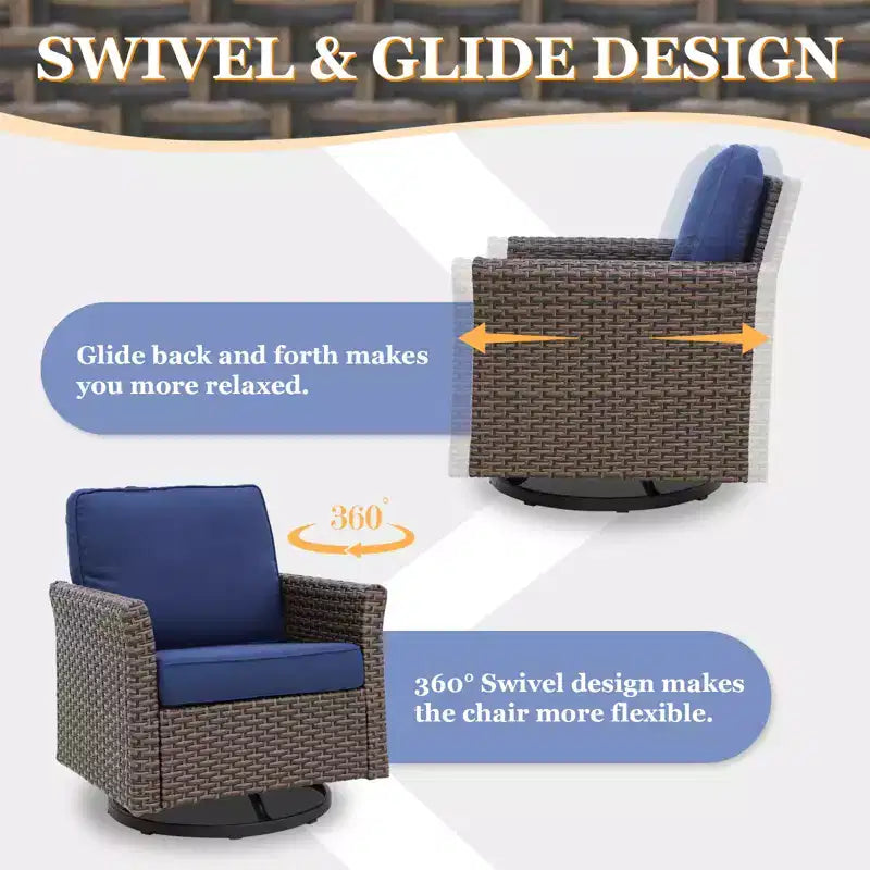 EAGLE PEAK Ensemble de bistrot d'extérieur 3 pièces en osier Ocean Vista, Ensemble de fauteuils pivotants de conversation en osier varié avec table d'appoint