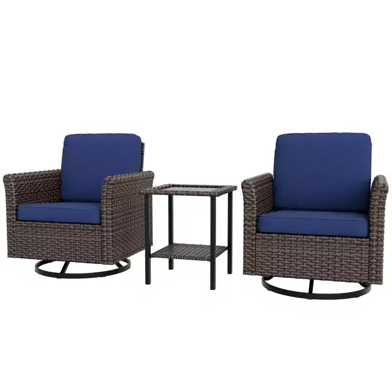 EAGLE PEAK Ensemble de bistrot d'extérieur 3 pièces en osier Ocean Vista, Ensemble de fauteuils pivotants de conversation en osier varié avec table d'appoint
