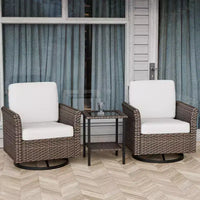 EAGLE PEAK Ensemble de bistrot d'extérieur 3 pièces en osier Ocean Vista, Ensemble de fauteuils pivotants de conversation en osier varié avec table d'appoint
