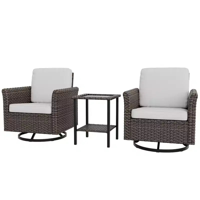 EAGLE PEAK Ensemble de bistrot d'extérieur 3 pièces en osier Ocean Vista, Ensemble de fauteuils pivotants de conversation en osier varié avec table d'appoint