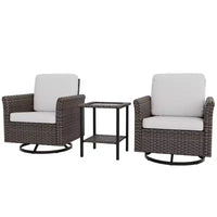 EAGLE PEAK Ensemble de bistrot d'extérieur 3 pièces en osier Ocean Vista, Ensemble de fauteuils pivotants de conversation en osier varié avec table d'appoint