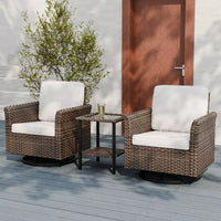 EAGLE PEAK Ocean Vista 3 Piece Outdoor Wicker Bistro Set, Variated Wicker Conversation Swivel Chair Set with Side Table