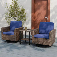 EAGLE PEAK Ensemble de bistrot d'extérieur 3 pièces en osier Ocean Vista, Ensemble de fauteuils pivotants de conversation en osier varié avec table d'appoint
