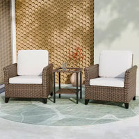 EAGLE PEAK Ocean Vista 3 Piece Outdoor Wicker Bistro Set, Variated Wicker Conversation Dining Chair Set with Side Table