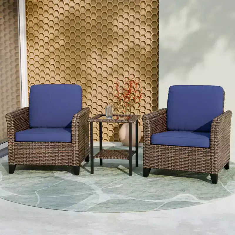 EAGLE PEAK Ocean Vista, ensemble de bistro 3 pièces en osier pour l'extérieur, ensemble de chaises de conversation et de salle à manger en osier panaché avec table d'appoint